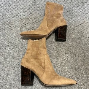 Ann Taylor Kady Faux Suede Tortoise Block Heel Booties Tan 10